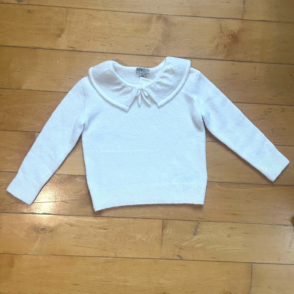 NWT Crewcuts Girls White Peter Pan Collar Sweater | XXS (2-3)‎ | Soft Knit